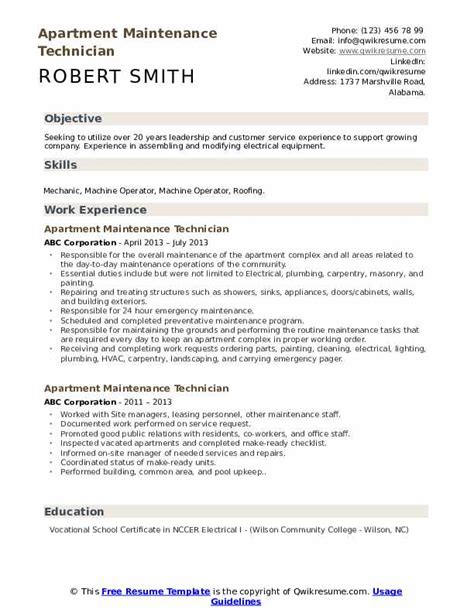 Apartment Maintenance Tech Resume Essentials