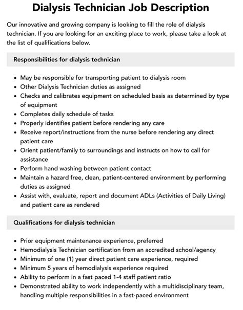 Dialysis Technician Duties And Responsibilities Explained