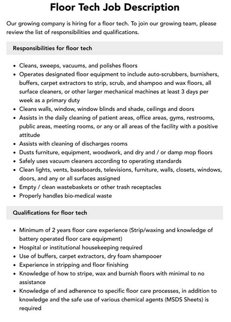 Floor Technician Job Description And Responsibilities Explained