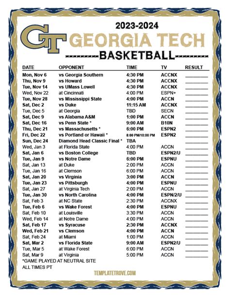 Georgia Tech Basketball Schedule 2024: Key Dates Revealed