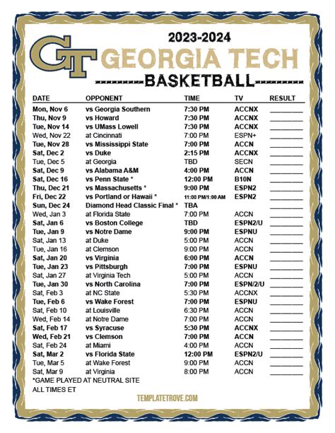 Georgia Tech Wbb Schedule 2023-2024: Yellow Jackets Basketball