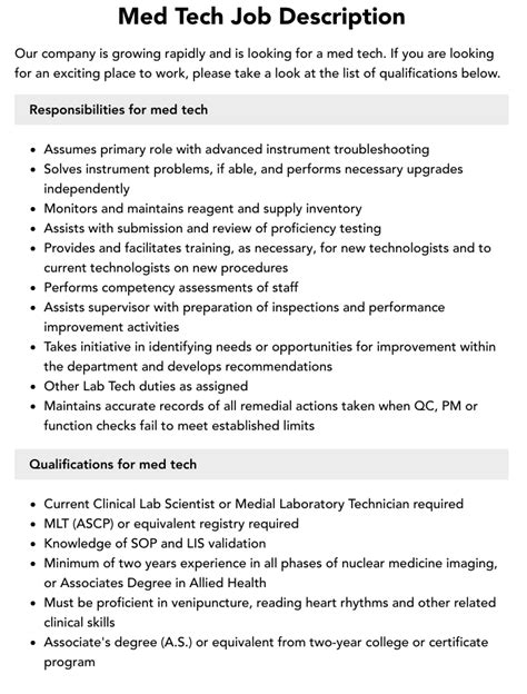 Med Tech Assisted Living Job Description And Requirements