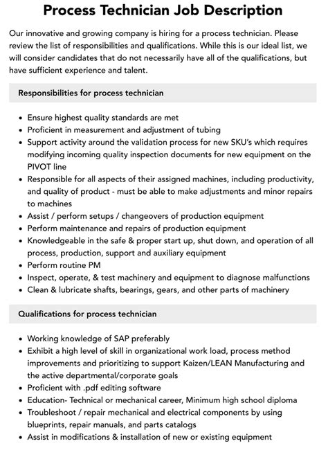 Process Tech Job Description And Responsibilities Explained