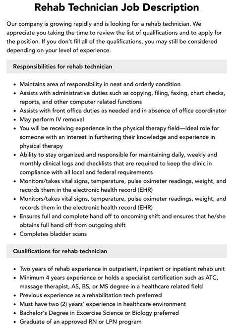 Rehab Tech Job Duties And Responsibilities Explained