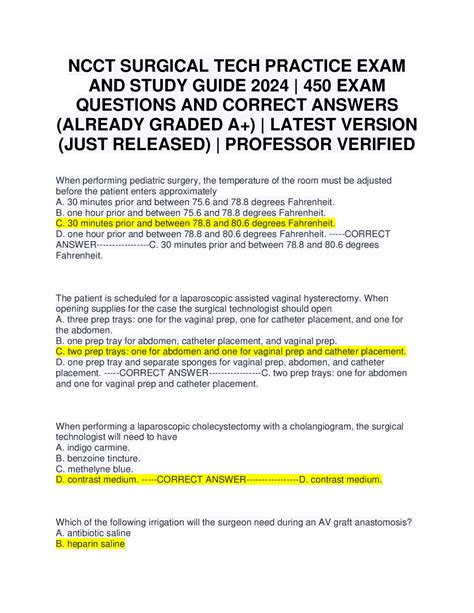 Surgical Tech Ncct Practice Test And Study Guide