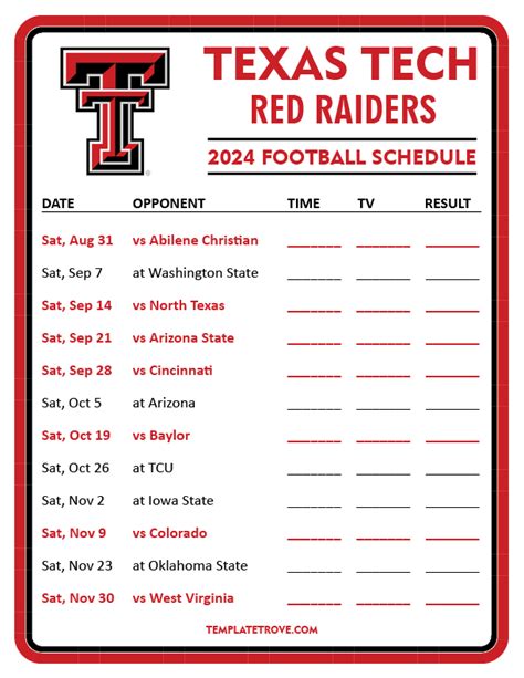 Texas Tech 2009 Football Schedule Highlights