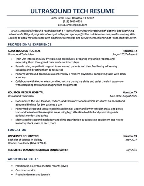 Ultrasound Tech Resume Example And Writing Guide